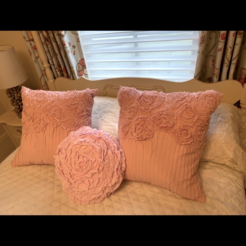 Set of three.Two Pink Covers One Pink Round Pillow